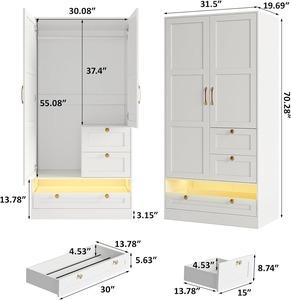 Facile da montare camera da letto portatile in legno panno allungabile <span class=keywords><strong>armadio</strong></span> portaoggetti led luce guardaroba - Product Image 5