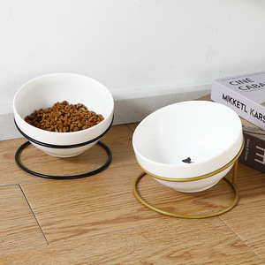 Tazón de cerámica para gatos con marco de hierro, plato elevado para alimentar mascotas, tazón redondo para comida y agua para gatos, modelo M05 - Product Image 1