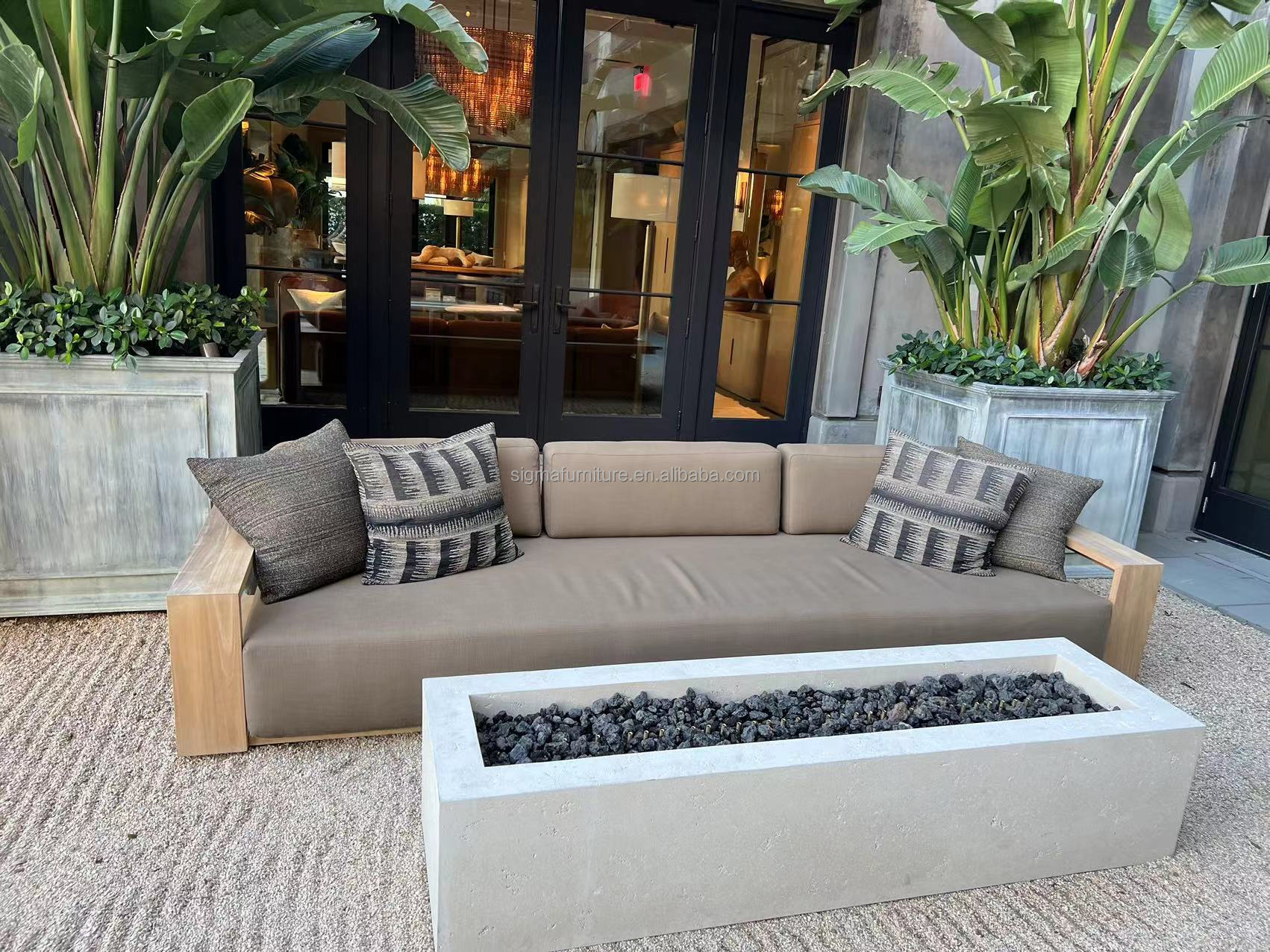 Fashionable garden sofas new arrival modern teak wood outdoor furniture patio sofa set