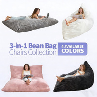 Coussin de sol géant convertible 3-en-1 avec housse lavable en machine, canapé rectangulaire de luxe décontracté à haute densité, fauteuils poufs