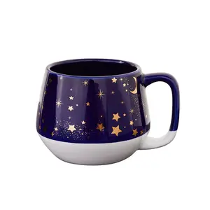 Tasse à café en porcelaine tasses créatives cadeaux tasse en céramique bleu noir avec décalque or étoile lune