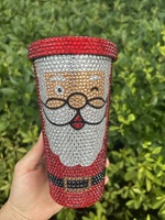 Gobelets isothermes de Noël en acier inoxydable 17 oz avec motif Père Noël et strass, tasses à café avec paille