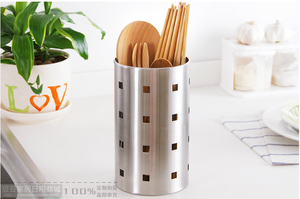 シリンダー型ステンレス製エコフレンドリー食器カトラリースタンドホルダー、箸とスプーン用の水切り付き、キッチン用 - Product Image 3