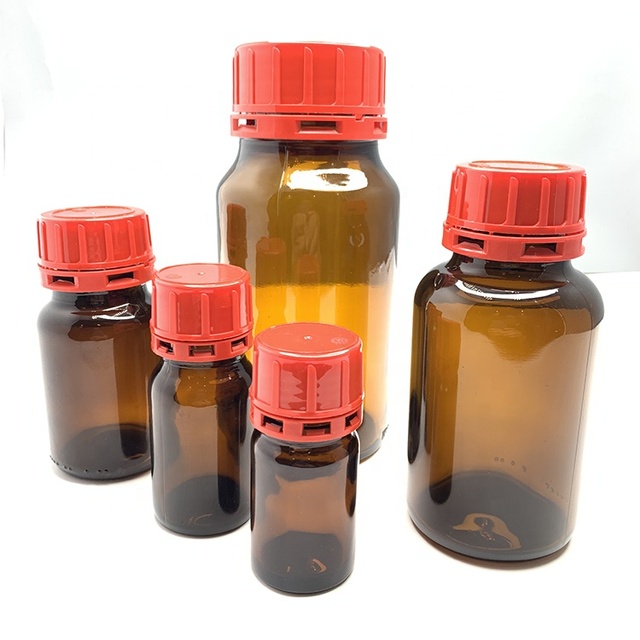 Various Specifications Theft-proof Screw Cap Amber Glass Chemical Liquid Reagent Bottle for Laboratory Use