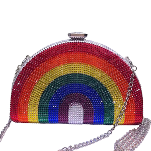 Bolso de Noche de Lujo para Mujer al por Mayor, Cartera de Mano con Diamantes de Imitación en Forma de Arcoíris, Decoración de Cadenas, Poliéster, Moda - Product Image 4