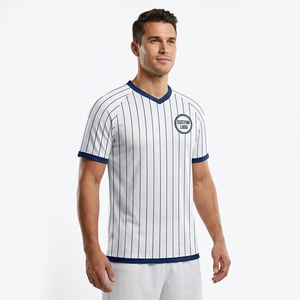 Camiseta de Fútbol Unisex 100% Poliéster, Blanca con Azul Marino, sin Mangas, Cuello en V, Transpirable, Uniforme de Fútbol con Malla, Absorbe la Humedad, Personalizable para Equipos - Product Image 1