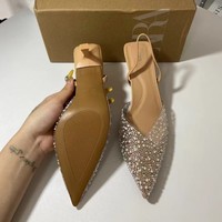 Nouvelles sandales d'été 2025 à talon haut et bout peu profond pour femme, avec bride arrière ornée de perles et bout pointu