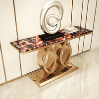 Table console moderne de luxe pour salon, entrée, couloir étroit, table d'entrée, plateau en marbre avec acier inoxydable, 2021