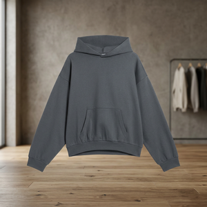 เสื้อฮู้ดโอเวอร์ไซส์สีเทา ผ้าเทอร์รี่บุขนด้านใน แบบถัก มีโลโก้สั่งทำได้ สไตล์สตรีทแวร์ สำหรับฤดูใบไม้ร่วง - Product Image 2