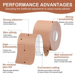 Fita Esportiva de Algodão para Cinesiologia, Rolo de Fita Atlética para Músculos e Articulações, Impermeável, Elástica e Suave para a Pele, Suporte para Articulações - Product Image 4