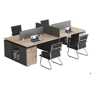مكتب حديث من MDF لأربعة أشخاص مع مجموعة كراسي وخزانة، مكتب موظفين بتصميم لوحي مع حامل للهاتف المحمول - Product Image 6
