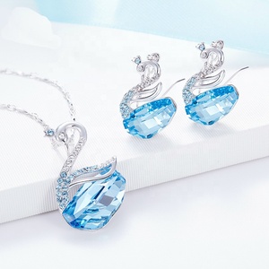 Cadeaux pour petite amie, collier de luxe en <span class=keywords><strong>argent</strong></span> sterling <span class=keywords><strong>925</strong></span> cristal autrichien avec pendentif cygne, ensemble de bijoux - Product Image 3