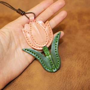 Floral Pendant Pu Pink <b>Bag</b> Lotus Leather <b>Charm</b> Gift for Gifts - Product Image 1