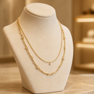Collar de Cadena en Capas Chapado en Oro de Plata Esterlina 925, Collar con Eslabones Ondulados y Piedras, Delicado y Minimalista para Mujer - Product Image 2