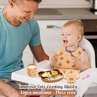 Ensemble d'alimentation en silicone en forme d'ours avec assiette à ventouse, tasse à bec à double poignée, bavoir, cuillère et fourchette, sans BPA, certifié LFGB