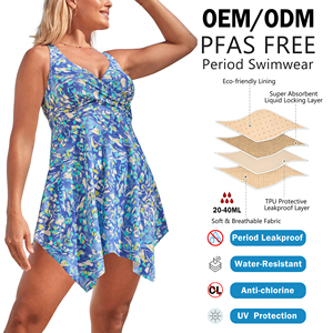 Traje de baño Shanhao OEM sin PFAS para mujer, talla <span class=keywords><strong>grande</strong></span>, de una pieza, con estampado abstracto, cruzado, tipo <span class=keywords><strong>pañuelo</strong></span>, a prueba de fugas y absorbente. - Product Image 1
