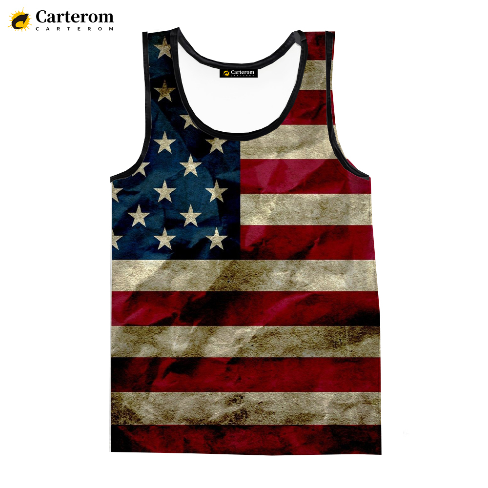 Women's American Flag Tank Top – Patriotic Sleeveless Shirt For 4th Of July, Green Freedom Print