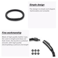 Bijoux de créateur Bracelet en cuir véritable pour homme et femme Bracelets en cuir noir entrelacés avec fermoir en acier inoxydable brossé