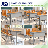 Ensemble bureau et chaise double pour étudiants, table en bois grainé pour salle de classe avec panneau en relief motif arbre et cœurs