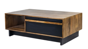 Mesa de Centro Oxberg de Madera Maciza Negra y Natural con Cajón y Estante Abierto - Product Image 2