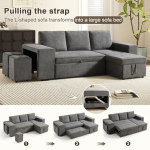 Sofá Cama Extraíble con Espacio de Almacenamiento, Sofá Cama en Forma de L Reversible con Otomana Móvil, Tapizado en Chenilla - Product Image 6