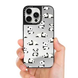 Low MOQ Cute Panda Design Smartphone Case For IPhone 13 14 Pro Silver Mirror Phone Cover For IPhone 15 High Quality Mobile Case