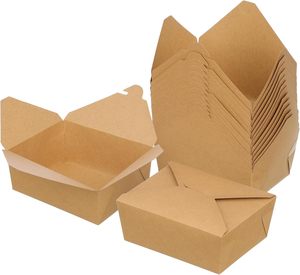 Contenedores de Papel para Llevar, Cajas de Almuerzo Kraft, Envases Desechables para Llevar, Aptos para Microondas, Resistentes a Fugas y Grasa - Product Image 1