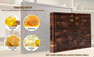 Planche à découper en noyer massif <span class=keywords><strong>de</strong></span> qualité supérieure, grande taille, avec rainure pour les jus, pour cuisine personnalisée - Product Image 3