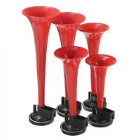 Klaxons à air pour voiture 12V 5 rouges et argentés, 125 dB, avec haut-parleur musical ABS, design 2 voies, pour voitures, camions, bateaux