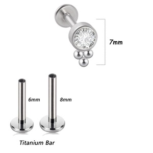 Bijoux de piercing pour le nez, en titane ASTM G23, filetage interne, 3 boules, serti de CZ, pour enfants, pour les mariages - Product Image 3