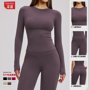 Conjunto de Yoga Cross Border para Mujer, Cintura Alta, Cuello Redondo, Manga Larga, Sin Costuras, Deportivo, Informal, para Fitness, 8519 - Product Image 5
