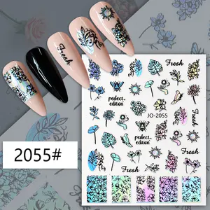 Tszs Beste Prijs Paarse Bloem Bloemen Leaf Nail Art Decals Zwarte Vlinder Nail Decal Sticker Zomer Manicure Decor Tips