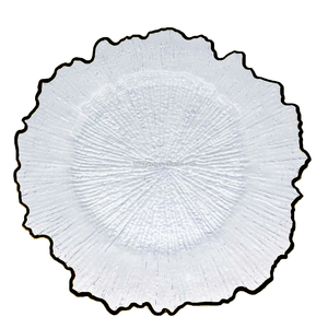 Thiết Kế Mới Bàn Đám Cưới Trang Trí Rõ Ràng Màu Đen Rạn Nhựa Không Thường Xuyên Cạnh Sạc Trong Suốt Melamine Tấm Vòng Traywedding - Product Image 1