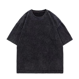เสื้อยืดโอเวอร์ไซส์สไตล์สตรีทผู้ชาย OEM Retro ผ้าฝ้ายแท้ 100% หนานุ่ม พิมพ์ลายนูน ล้างสีแบบ Stone Acid Wash สไตล์วินเทจ แบบสั่งทำพิเศษ - Product Image 1