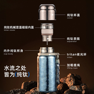 กระติกน้ำไทเทเนียมแท้ 450 มล. ฝาแม่เหล็ก เรืองแสง พกพาสะดวก พร้อมสายสะพาย - Product Image 4