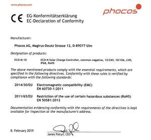 <span class=keywords><strong>Phocos</strong></span> ECO10 10A IP68 Controlador de carga solar Regulador PWM Carga para energía fotovoltaica de 300W Fácil configuración/tamaño - Product Image 3