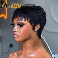 Peluca de Cabello Humano con Corte Pixie al por Mayor, Peluca Chioma de Cabello Vietnamita Virgen, Pelucas Hechas a Máquina sin Pegamento para Mujeres Negras, Cabello Virgen con Cutícula Alineada
