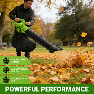 فيرتاك 3 في 1 منفاخ أوراق كهربائي ومكنسة أوراق بقوة 466 قدم مكعب في الدقيقة وسرعة 168 ميل في الساعة، جهاز تقطيع الأوراق لتنظيف الفناء - Product Image 3