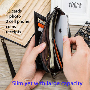 Cartera de Pulsera Delgada de Cuero Genuino con Bloqueo RFID para Hombre, Cartera de Regalo con Ranura Trasera para Teléfono y Bolsillo con Cremallera para Monedas - Product Image 5