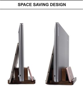 Soporte vertical de madera de <span class=keywords><strong>acacia</strong></span> para portátil, soporte ajustable de madera para portátil, base antideslizante para portátil compatible con portátiles Apple, IPad - Product Image 3