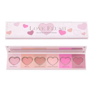 Amor color de larga duración 16 horas Blush armario 6 colores de papel en forma de corazón en polvo de etiqueta privada Blush paleta