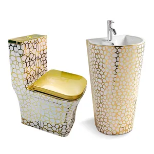 Chaozhou – ensemble de toilette de luxe en céramique or galvanisé, noble, deux pièces, avec lavabo à piédestal, Offre Spéciale