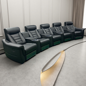 كراسي مسرح مشهورة من الجلد الأسود ، كراسي مسرح منزلية ، أريكة سينما 5 مقاعد ، مقاعد سينما كبار اللاعبين الكهربائية - Product Image 3