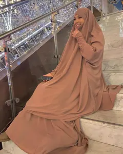 2022最新の女性トルコの祈りのドレスヒジャーブドバイイスラムのピュアカラーオーバーヘッドロングローブヒジャーブドレス
