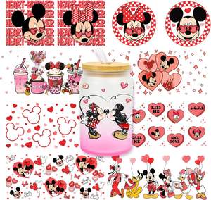 Amour coeur dessin animé saint valentin UV DTF tasse Wrap transfert autocollants frotter sur transfert autocollant étanche pour 16oz tasses en verre - Product Image 2