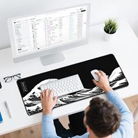 Tapis de souris pour jeux - Tapis de bureau pour clavier et souris - Grand tapis de souris Kanagawa - Bureau, tapis de souris à vagues de mer japonaises (31,5 x 11,8 pouces)