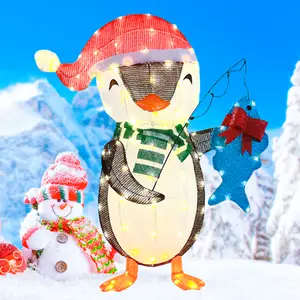 3D natale Sucker Park Ip68 impermeabili luce luce motivo pinguini sculture per decorazione esterna