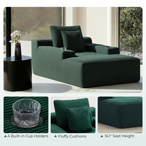 Sofá Chaise Longue Individual Envasado al Vacío, Sofá de Ocio de Pana con Portavasos Integrado, Esponja de Alta Densidad para Sala de Estar - Product Image 3