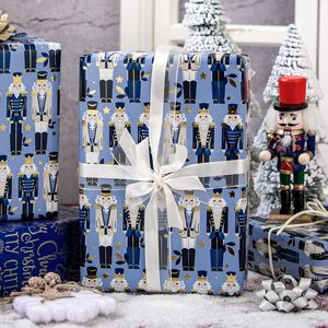 Burymento Christmas <b>Wrapping</b> <b>Paper</b> Reversible Blue Nutcracker 17 In X 32.8 Ft Recyclable Gift Craft - Product Image 4
