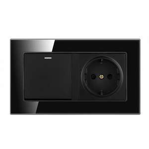 Prise murale allemande en verre avec prise USB et interrupteur à bouton LED 2 paires 1 voie - Product Image 1